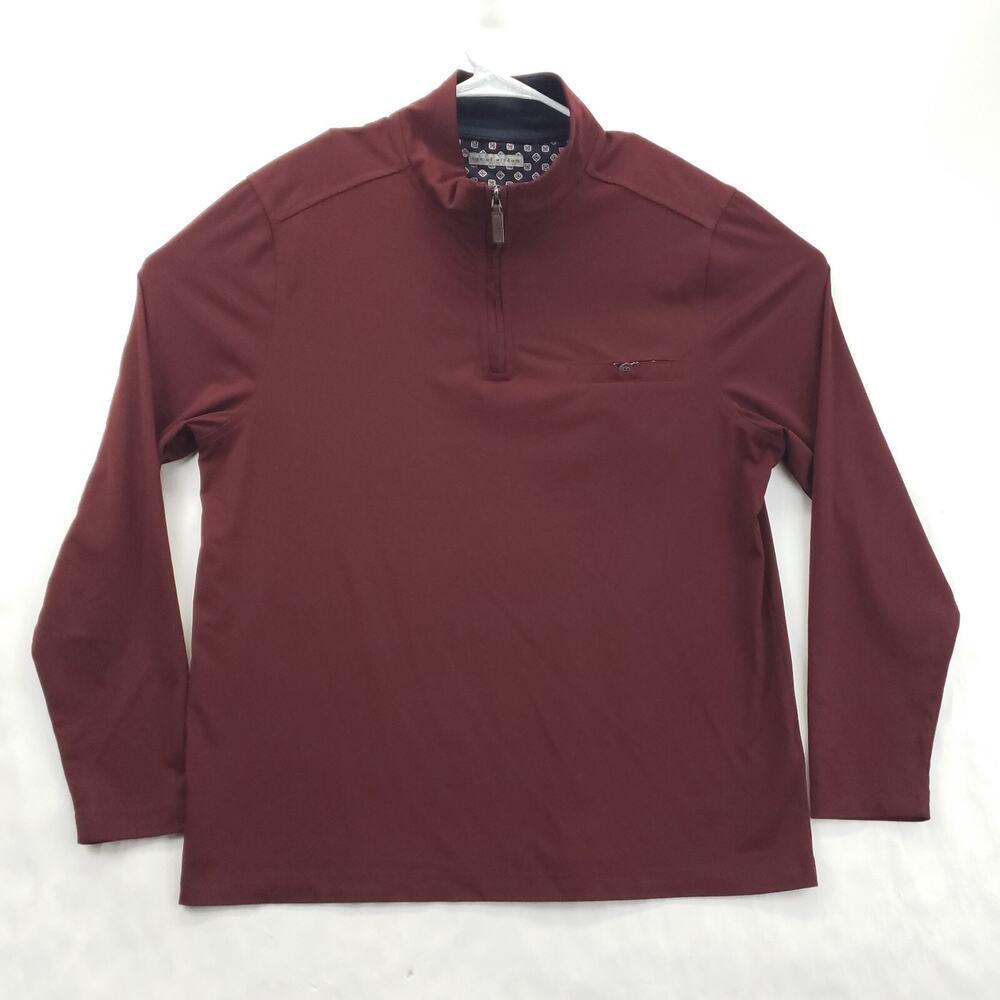 Age Of Wisdom Sweater Mens Large Burgundy Long Sleeve Mock Neck 1/4 Zip Stretch